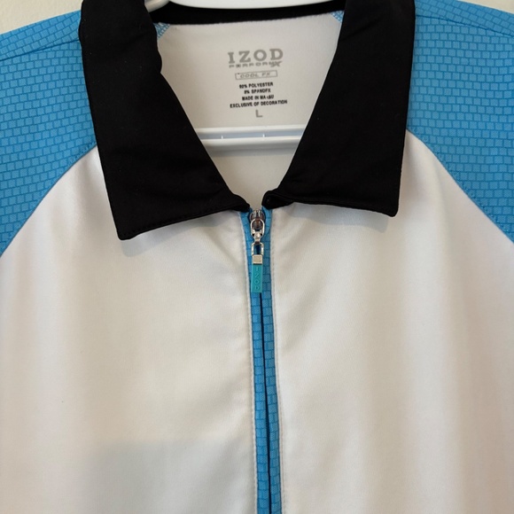 Ladies Large IZOD Perform Cool FX  Golf Shirt Blue Color Block preppy golf sport - Picture 2 of 13